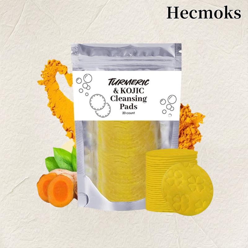 HECMOKS 20 40 Pack Kojic Acid Turmeric Cleansing Pads,Helps Balance Skin Oil And Water, Gentle & Non-Irritating brightening oil free facial cleansers