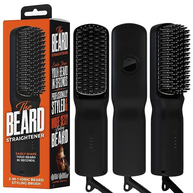 Beard Straightener for Men by Wild Willies - 2-in-1 Heated Brush Straightening Comb, 3 temp. settings - Anti-Scalding & Ionic Tech Eliminates Frizz