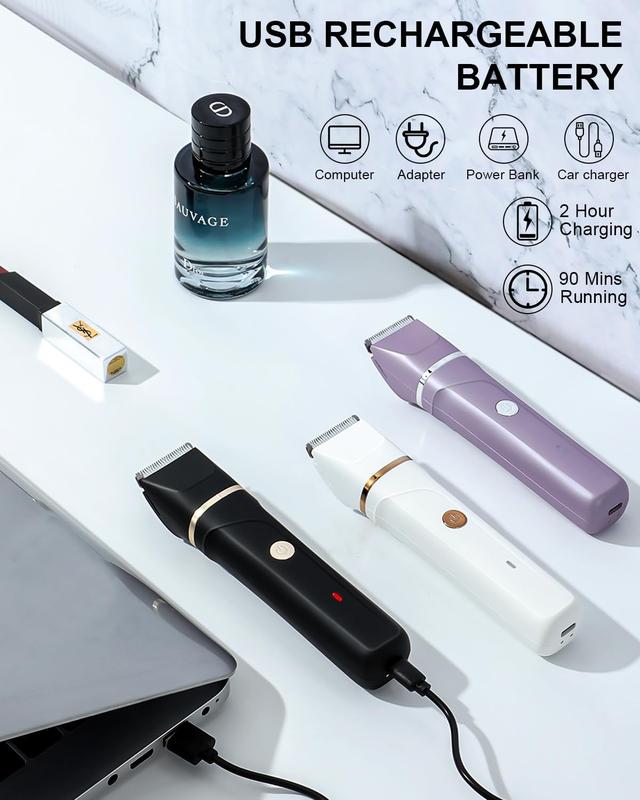 Trimmer for Women Painless Electric Razor for Women,3 in 1 Pubic Hair Trimmer for Women,USB Recharge Dock,Replaceable Ceramic Blade Heads,IPX7,Body Hair Trimmer,White