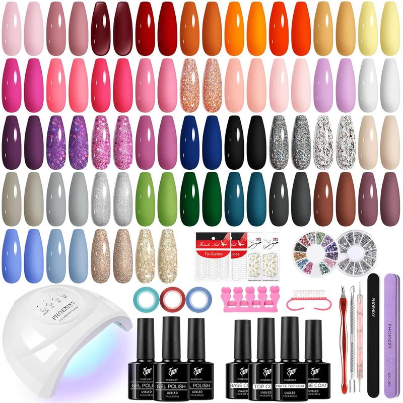 61pcs Gel Nail Polish Set with UV LED Light, 40 Colors Gel Nail Polish Set with 48W UV LED Nail Lamp Manicure Starter Gel Nail Set Base Coat Top Coat Women Gift