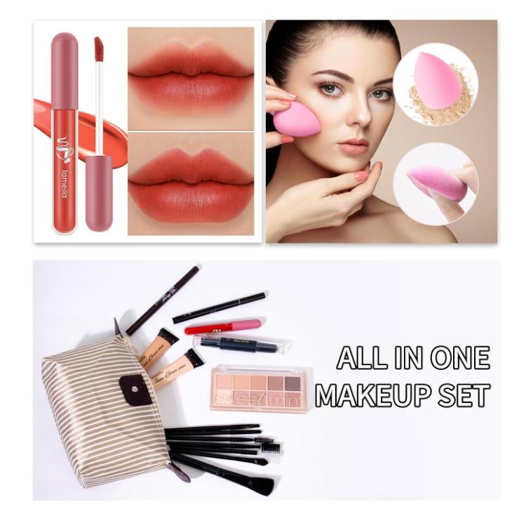 Makeup Kit For Girls Teens Women, Makeup Set, Makeup Present, Includes Eyeshadow Palette, Foundation, Eyebrow Pencil, Eyeliner, Lip Gloss, Counter Stick, Makeup Brush Set Bag & Sponge