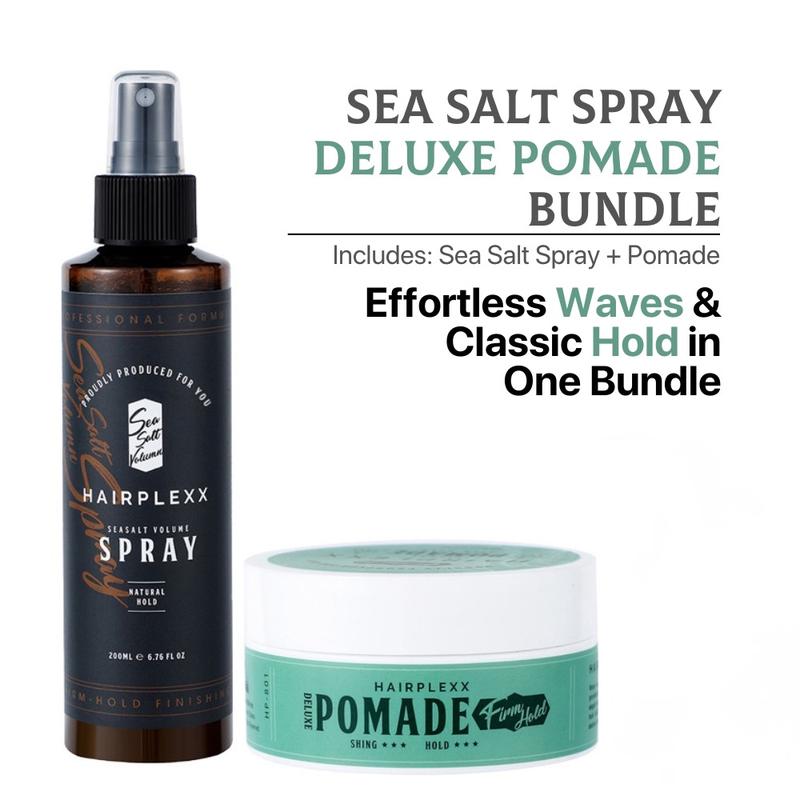 Hairplexx Sea Salt Volume Spray and Pomade, Lightweight Hair Spray with Natural Volume Look, and Edge Control Pomade with Shine Luster, Paraben Free