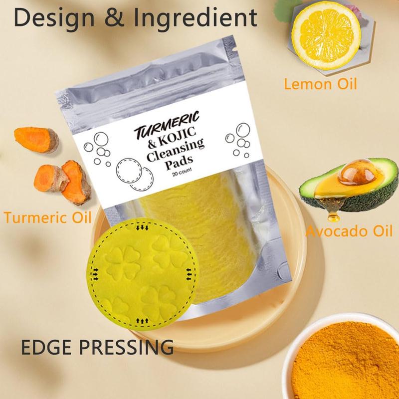 HECMOKS 20 40 Pack Kojic Acid Turmeric Cleansing Pads,Helps Balance Skin Oil And Water, Gentle & Non-Irritating brightening oil free facial cleansers