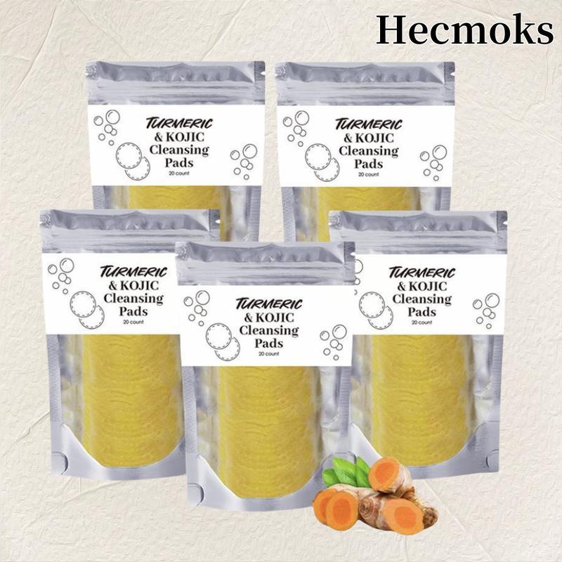 HECMOKS 20 40 Pack Kojic Acid Turmeric Cleansing Pads,Helps Balance Skin Oil And Water, Gentle & Non-Irritating brightening oil free facial cleansers