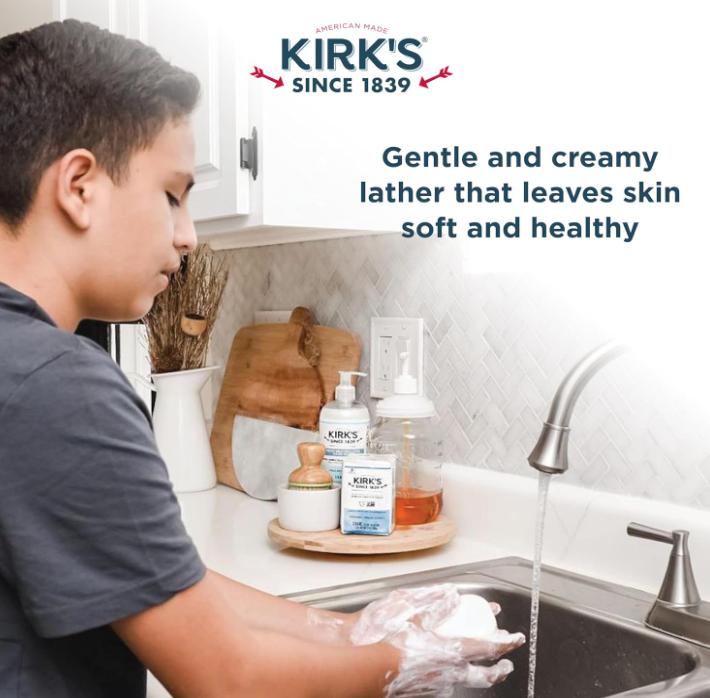 Kirk's Castile Bar Soap for Men, Women - Made With Premium Coconut Oil, Sensitive Skin Formula, 4 oz. Body Care Cleansing Gentle Hydrating