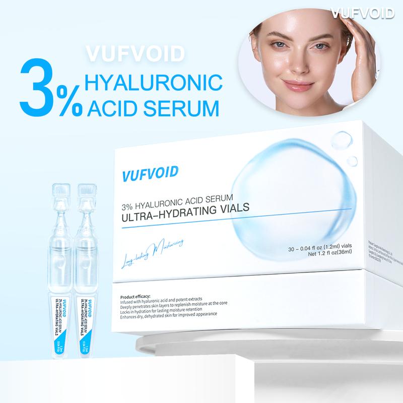 VUFVOID 4D Ultra Hydrating Serum Vegan | 3% Hyaluronic Acid Low Molecular HA Facial Treatment  | Glass Skin Single-Use Vials Skincare