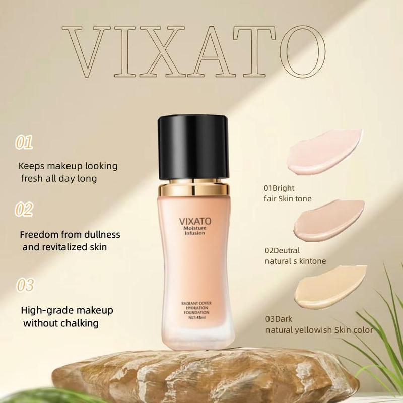 VIXATO Liquid Foundation Concealer + Moisturizer, Flawless makeup Cosmetic, Suitable For Most Skin, Makeup Hydration , Bright   Deutral   Dark