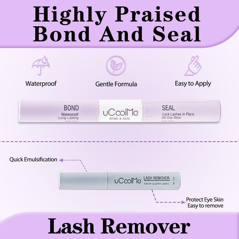 uCoolMe Lash Bond & Seal & Remover for Lash Clusters Latex-Free | Waterproof Long-Lasting for Sensitive Eyes 15ML Makeup Mascara Cosmetic Pool-proof rainy day proof