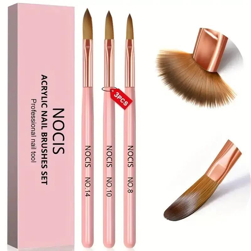 Acrylic Nail Brush Set, 3 Counts box Professional Acrylic Powder Brushes for Nails Extension & 3D Nail Carving, Manicure & Pedicure Tools