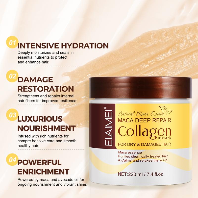 Collagen Hair Repair Mask for Dry & Damaged Hair, Make Hair Fuller & Healthy, Nourishing Haircare Restorative Argan Shampoo with Maca, Avocado Oil & Fatty Acids