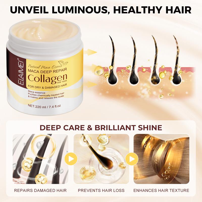 Collagen Hair Repair Mask for Dry & Damaged Hair, Make Hair Fuller & Healthy, Nourishing Haircare Restorative Argan Shampoo with Maca, Avocado Oil & Fatty Acids