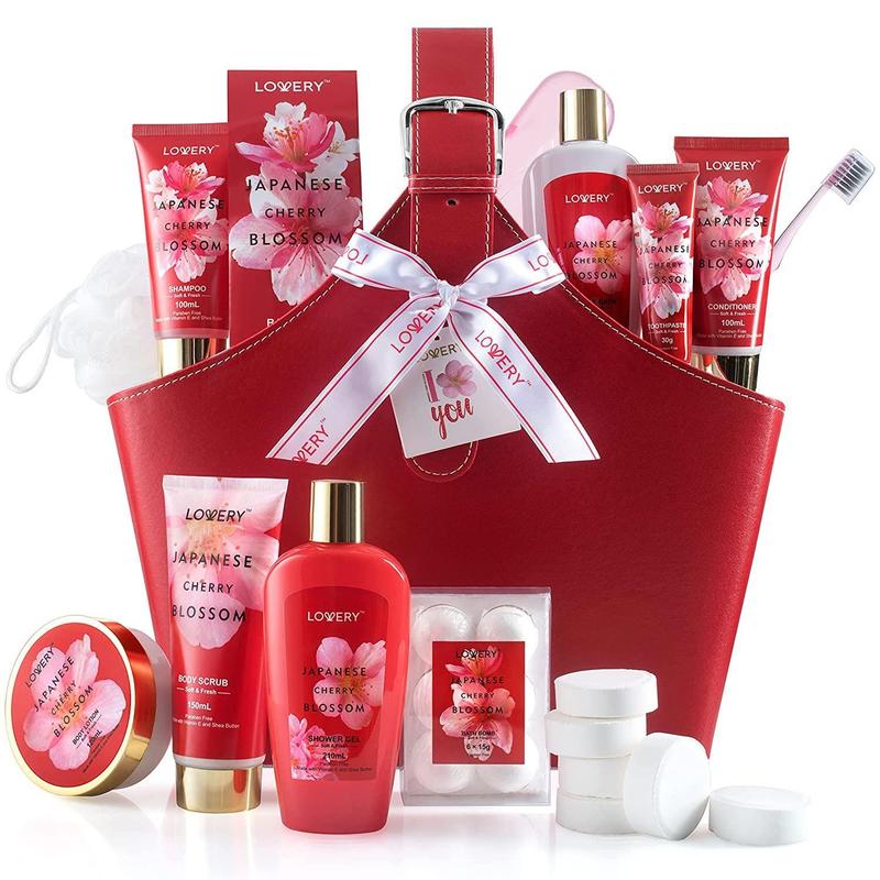 Japanese Cherry Blossom Bath Set - 25Pc Body Care Tote Kit Cosmetics Gift