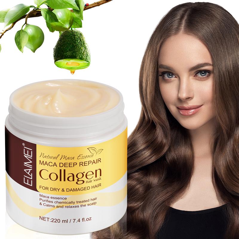 Collagen Hair Repair Mask for Dry & Damaged Hair, Make Hair Fuller & Healthy, Nourishing Haircare Restorative Argan Shampoo with Maca, Avocado Oil & Fatty Acids