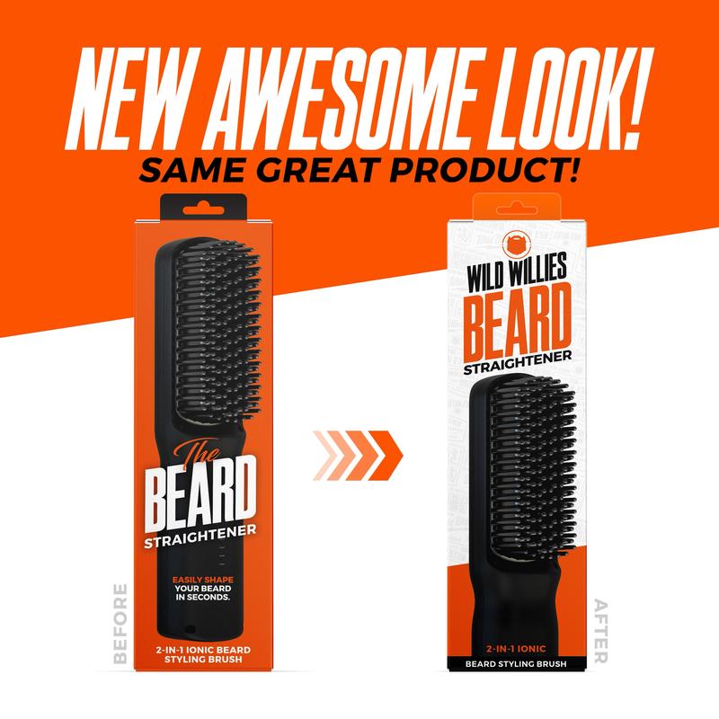 Beard Straightener for Men by Wild Willies - 2-in-1 Heated Brush Straightening Comb, 3 temp. settings - Anti-Scalding & Ionic Tech Eliminates Frizz