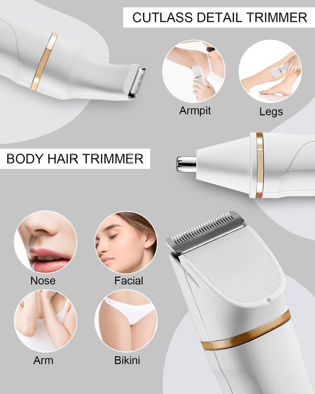 Trimmer for Women Painless Electric Razor for Women,3 in 1 Pubic Hair Trimmer for Women,USB Recharge Dock,Replaceable Ceramic Blade Heads,IPX7,Body Hair Trimmer,White