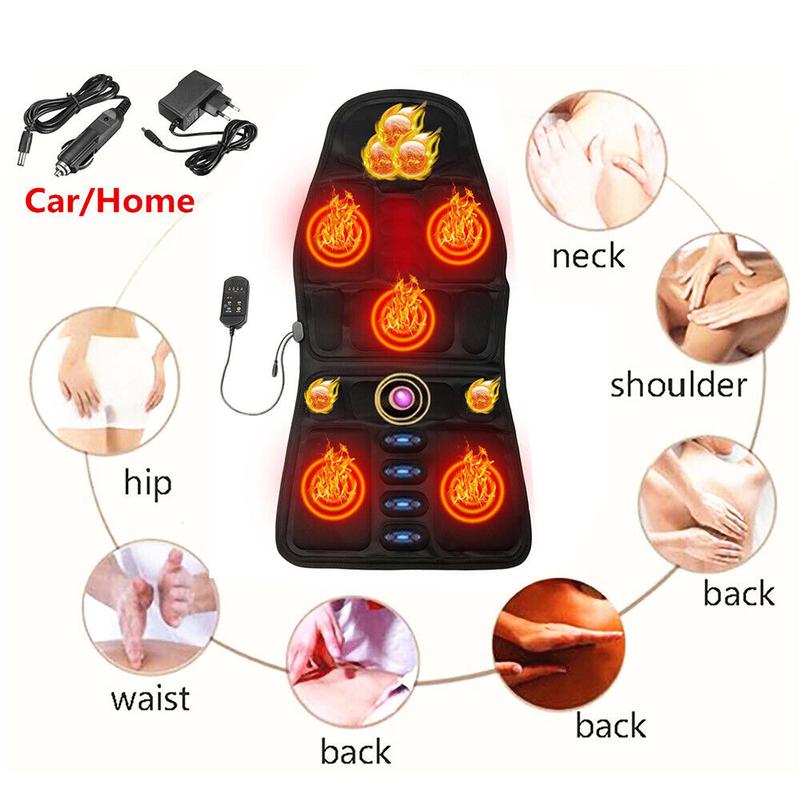 8 Mode Massage Seat Cushion w Heated Back Neck Massager Chair for Home&Car Mat