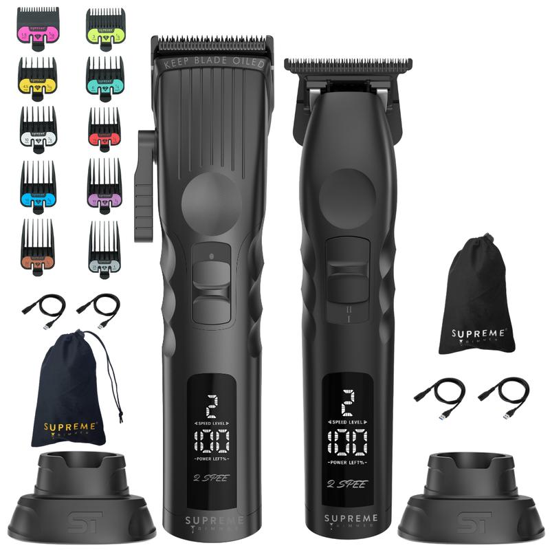 Supreme Trimmer 2Spee 2-in-1 Beard Trimmer & Hair Clipper Combo | Cordless Pro Tool, Removable Blades, 2 Speeds, LCD Display, Lightweight Comfort