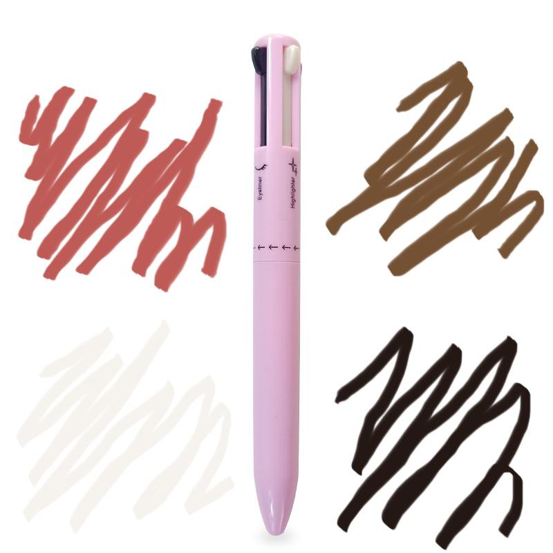 4 in 1 Makeup Pen Touch Up Makeup Pen Portable Makeup Set with Colored Eyeliner, Brow & Lip Liner & Highlighter Compact Brow Pencil