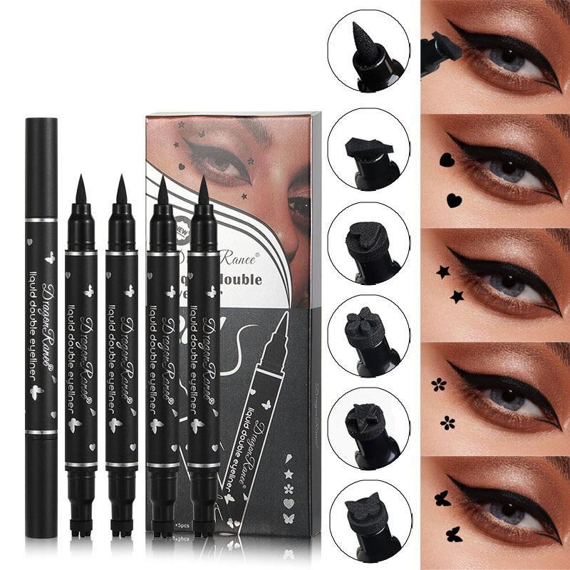 Double-ended Eyeliner Stamp Pen Set, 5pcs Waterproof Long Lasting Eyeliner Pencil, Quick Drying Eyeliner Pen with Precise Flexible Tip & Comfortable Grip, Professional Daily Makeup Products, Fall Gift