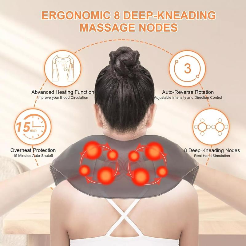 Rechargeable 3D Neck and Shoulder Massager, Electric Shiatsu Massager,  Deep Tissue Neck Massage Pillow for Neck, Shoulder, Foot, Leg Massage, for mom dad,Thanksgiving, Christmas, New Year Gift