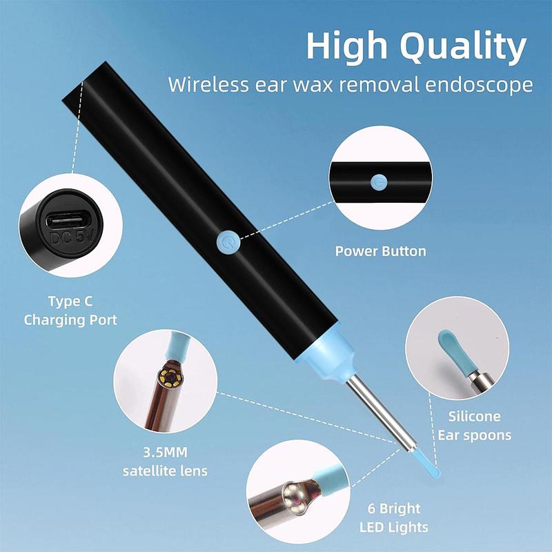 Intelligent Visual Ear Cleaner, 1 Set Ear Wax Removal Tool Kit, Wireless Ear Scope Otoscope with Light, Visual Earwax Removal Kit