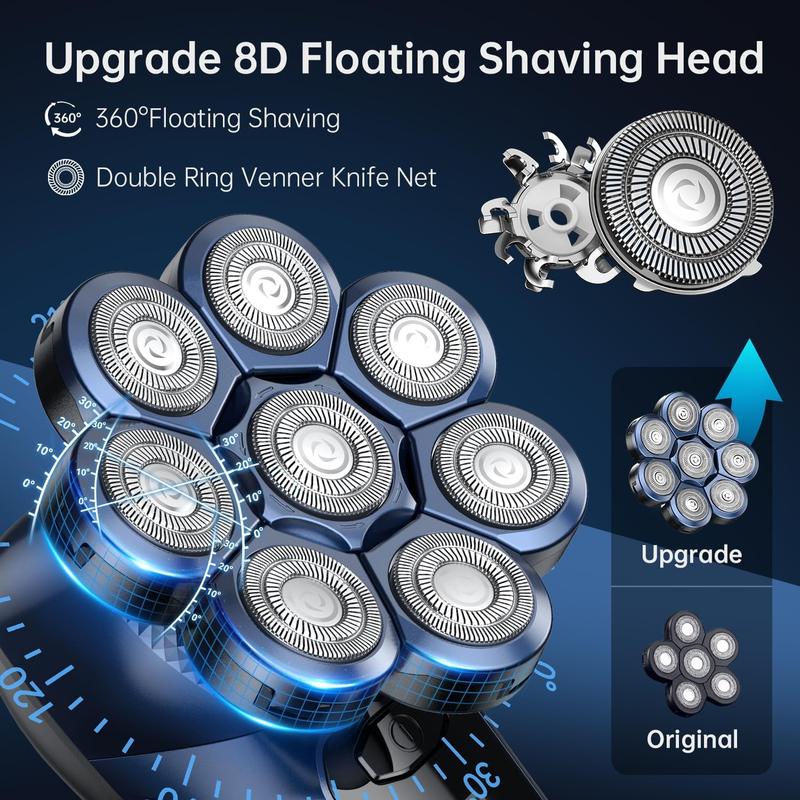 8D Head Shavers for Bald Men, Bazivve Upgraded Men's Rotary Shaver with Nose Hair Trimmer, Waterproof Electric Razor Grooming Kit with LED Display, Cordless, Portable