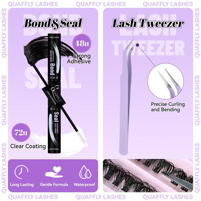 Natural Eyelash Extensions Kit, 1 Set Mixed Length Individual False Eyelashes with Glue, Remover, Eyelash Curler, Headband, Makeup Tool for Beginners, Christmas Gift