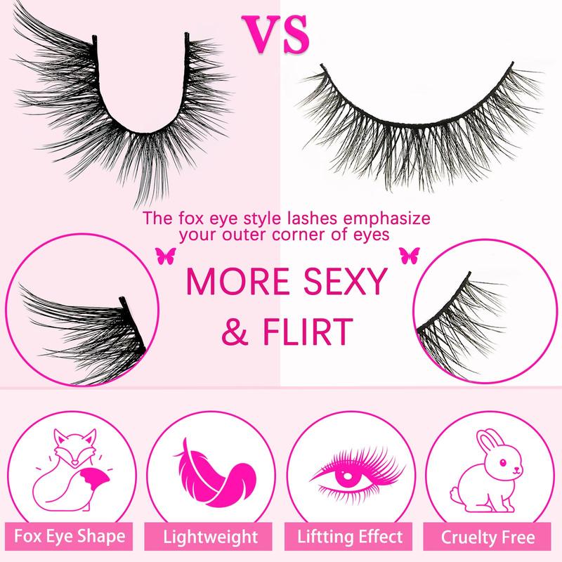 Cat Eye False Eyelashes, 5 Pairs Natural Fluffy False Eyelashes, Wispy Cat Eye Faux Cluster Lash Extensions, Lightweight Eyelash Extensions, Eye Cosmetic for Women & Girls Music Festival Makeup