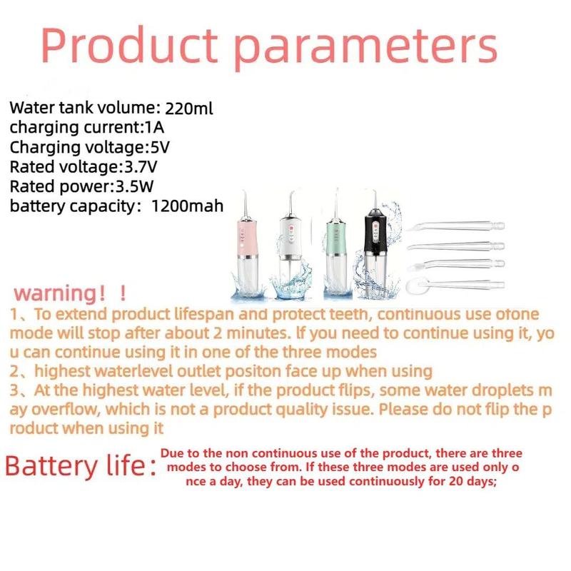 Rechargeable Water Flosser, 1 Box Portable Oral Irrigator With 4 Counts Jet Tips, Waterproof Water Flosser For Home and Travel