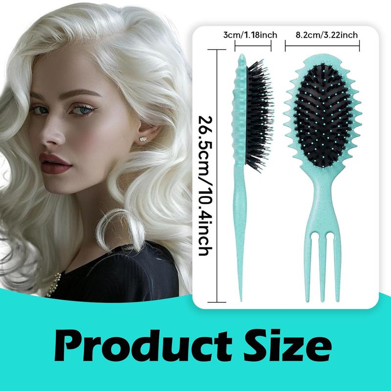 Curly Hair Brush Boar Bristle Curl Defining Brush for Curl Wave Straight Hair, Unique Trident Handle Design Defineing Brush for Wet Dry Hair Styling Massage Hairbrush Hair Pick Comb Curl Brush Green