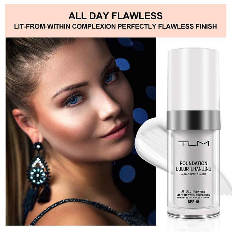 2PCS TLM Color Changing Liquid Foundation Hides Wrinkles & Lines, Full Coverage Natural Color Face Primer Base Makeup, Long Lasting Lightweight Liquid Foundation SPF 15 for Face Makeup