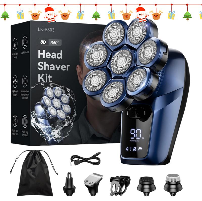 8D Head Shavers for Bald Men, Bazivve Upgraded Men's Rotary Shaver with Nose Hair Trimmer, Waterproof Electric Razor Grooming Kit with LED Display, Cordless, Portable