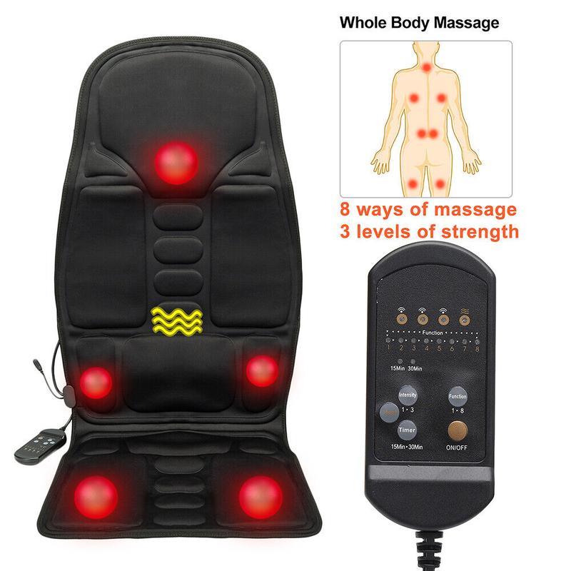 8 Mode Massage Seat Cushion w Heated Back Neck Massager Chair for Home&Car Mat