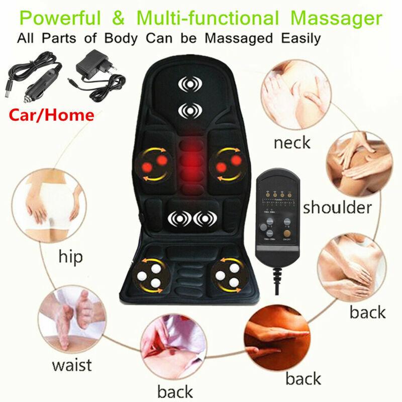 8 Mode Massage Seat Cushion w Heated Back Neck Massager Chair for Home&Car Mat