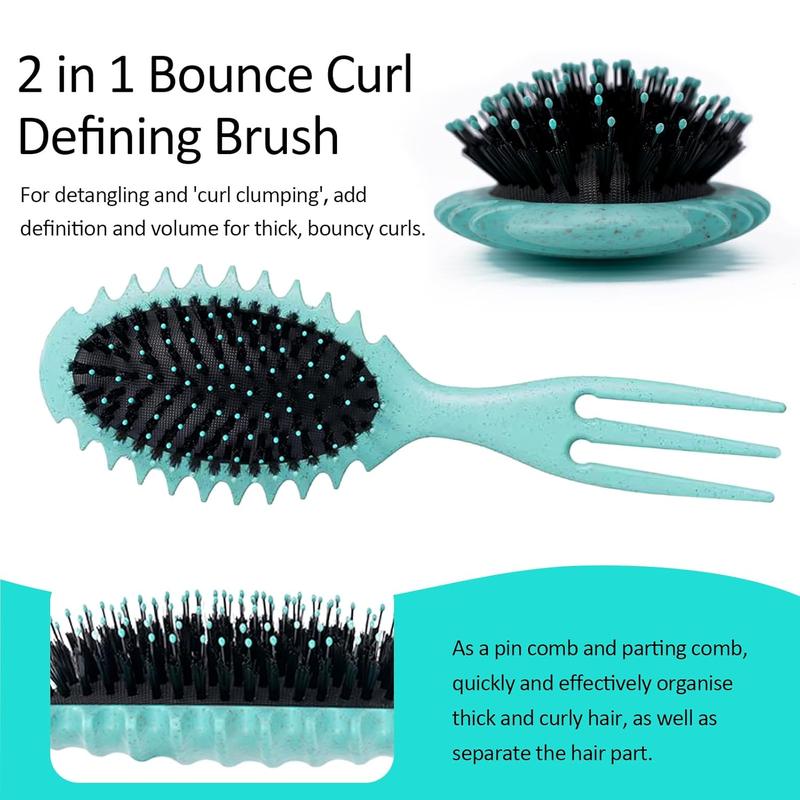 Curly Hair Brush Boar Bristle Curl Defining Brush for Curl Wave Straight Hair, Unique Trident Handle Design Defineing Brush for Wet Dry Hair Styling Massage Hairbrush Hair Pick Comb Curl Brush Green