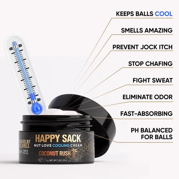 DERM DUDE Happy Sack (3 Pack) Nut Love Cooling Ball Cream for Chafing, Cooling and Deodorizing with Aloe Vera, Cucumber Body Care Comfort Scent