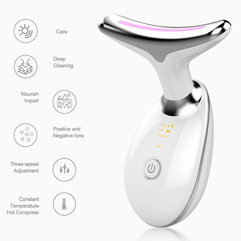 Portable LED Light Facial Massager, 7 Color LED Light Lifting and Firming Facial & Neck Massager, Professional Facial Beauty Instrument for Women