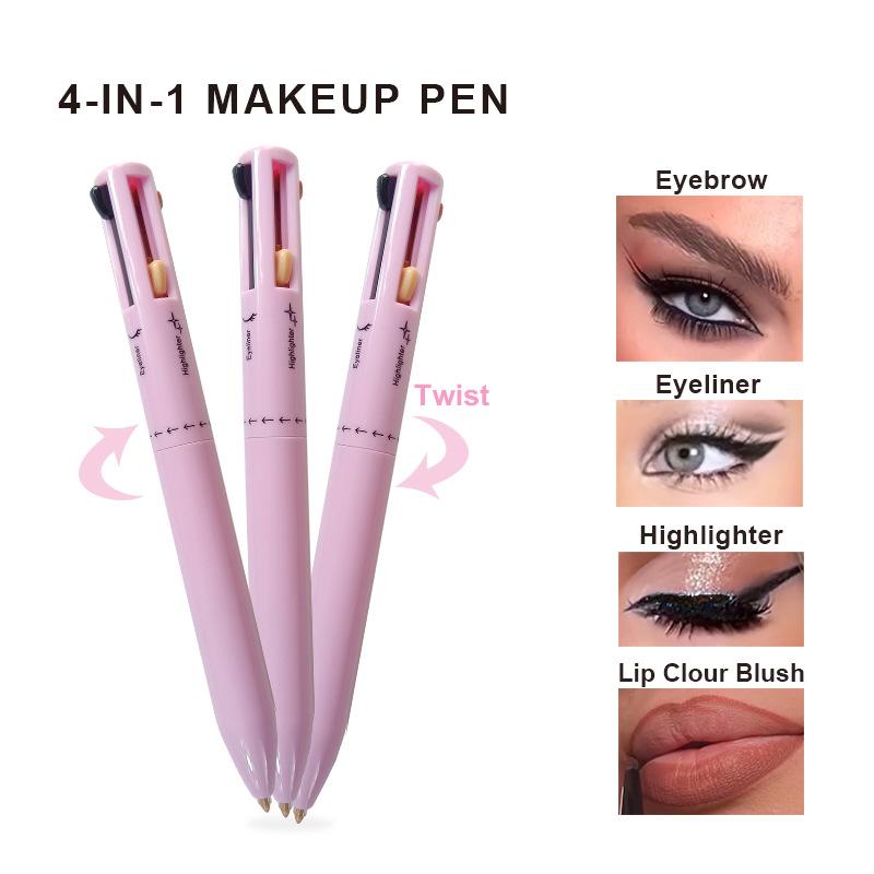 4 in 1 Makeup Pen Touch Up Makeup Pen Portable Makeup Set with Colored Eyeliner, Brow & Lip Liner & Highlighter Compact Brow Pencil