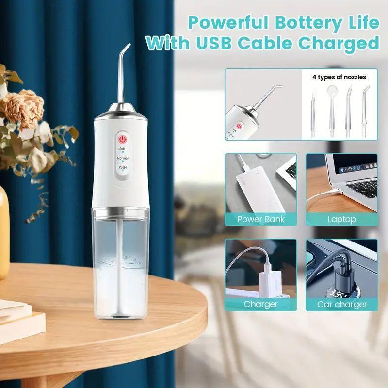 Rechargeable Water Flosser, 1 Box Portable Oral Irrigator With 4 Counts Jet Tips, Waterproof Water Flosser For Home and Travel