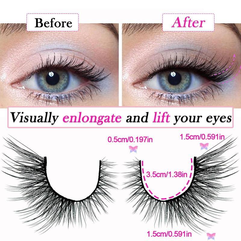 Cat Eye False Eyelashes, 5 Pairs Natural Fluffy False Eyelashes, Wispy Cat Eye Faux Cluster Lash Extensions, Lightweight Eyelash Extensions, Eye Cosmetic for Women & Girls Music Festival Makeup