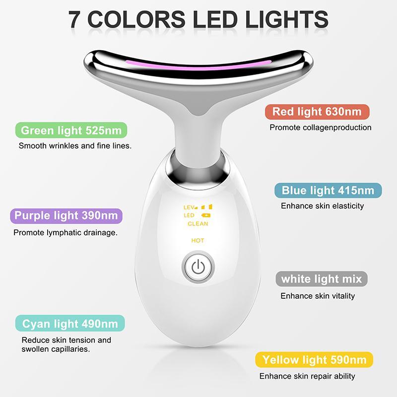 Portable LED Light Facial Massager, 7 Color LED Light Lifting and Firming Facial & Neck Massager, Professional Facial Beauty Instrument for Women