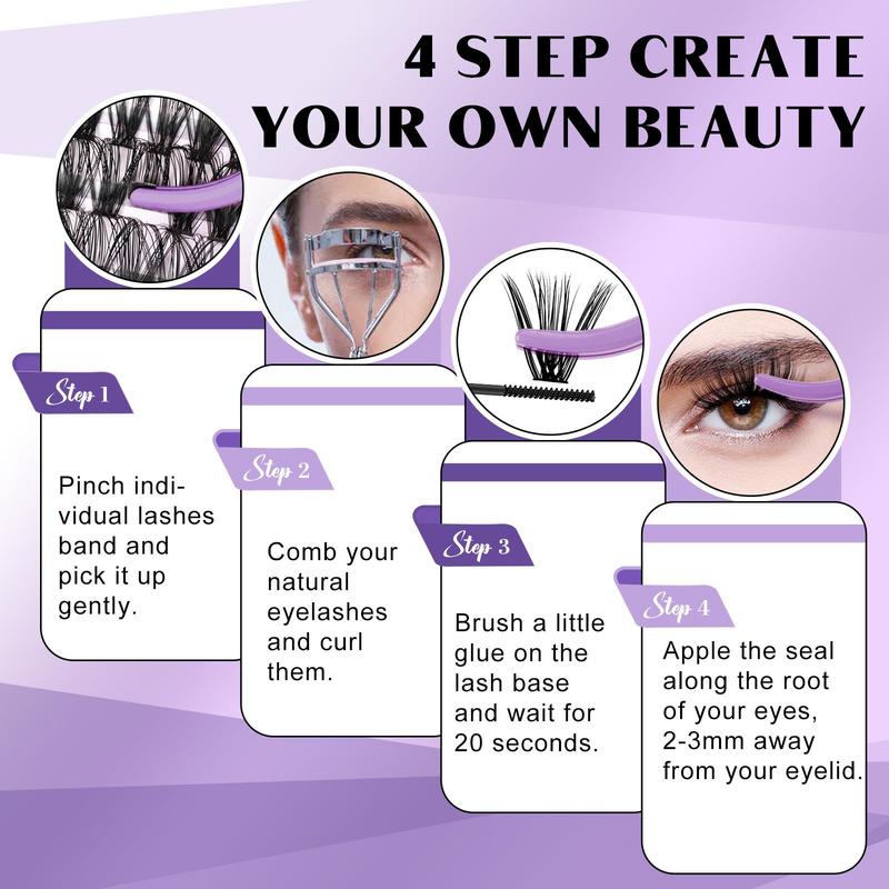 Lash Extension Kit for Beginners, B&Qaugen 280pcs DIY Eyelash Extension Kit, 50D 9-16 Mixed Lash Clusters Kit, D Curl Lash Kit with Waterproof Lash Bond and Seal, Glue Remover, Lash Tweezer Individual Lashes Kit, DIY At Home, Eyelash Extensions Kit