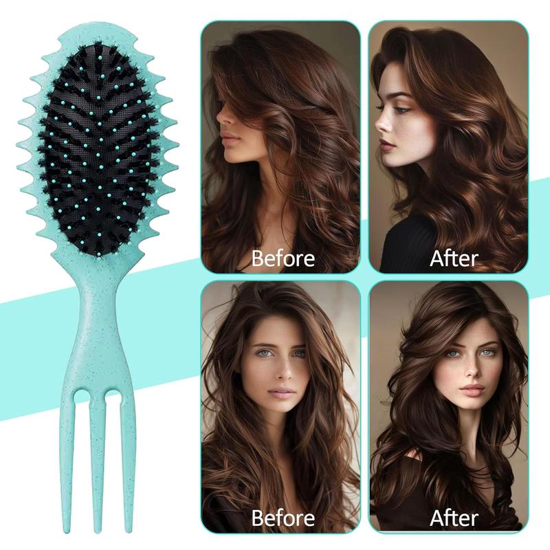 Curly Hair Brush Boar Bristle Curl Defining Brush for Curl Wave Straight Hair, Unique Trident Handle Design Defineing Brush for Wet Dry Hair Styling Massage Hairbrush Hair Pick Comb Curl Brush Green