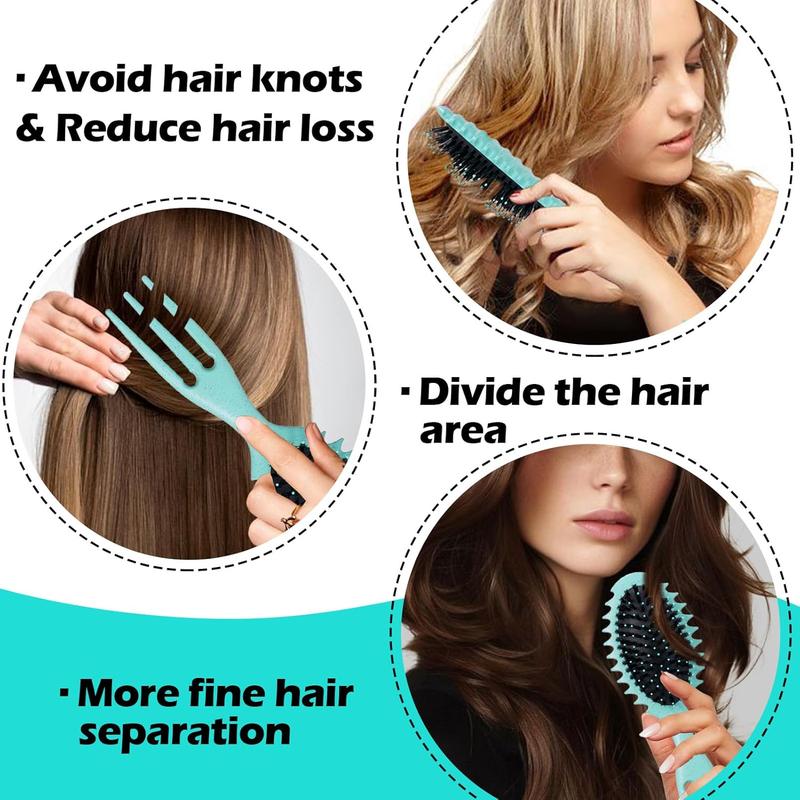 Curly Hair Brush Boar Bristle Curl Defining Brush for Curl Wave Straight Hair, Unique Trident Handle Design Defineing Brush for Wet Dry Hair Styling Massage Hairbrush Hair Pick Comb Curl Brush Green