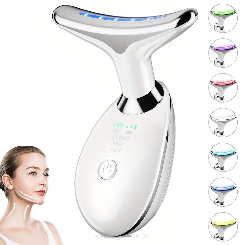 Portable LED Light Facial Massager, 7 Color LED Light Lifting and Firming Facial & Neck Massager, Professional Facial Beauty Instrument for Women