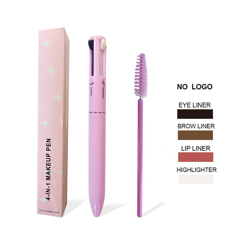 4 in 1 Makeup Pen Touch Up Makeup Pen Portable Makeup Set with Colored Eyeliner, Brow & Lip Liner & Highlighter Compact Brow Pencil