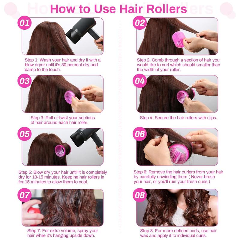 Hair Rollers 48 Pcs Set, 24Pcs Hair Rollers 4 Sizes and 24 Pcs Hair Clips for Long Medium Short Hair