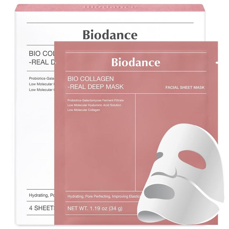 [BIODANCE] Bio-Collagen Real Deep Mask 1.19 oz x 4EA Hydrating Korean Skincare Collagen Real Deep Hydrogel Overnight Comfort Mask Sheets Facial Mask Pack Moisturizer Hyaluronic Moisturizing Pore Minimizing Sensitive Tightening Skin Repair