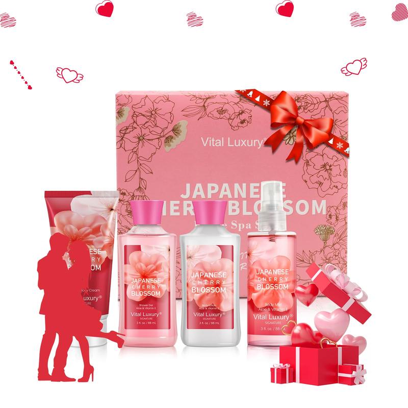 Japanese Cherry Bath & Body Kit - Travel Size Set with Body Lotion, Shower Gel, Body Cream, and Fragrance Mist - Body Care, Comfort