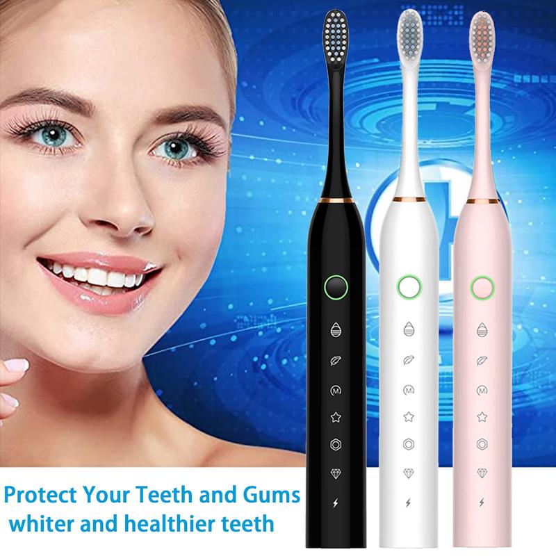 Tvdoei Electric Toothbrush with 8 Brush Heads, 42000vpm 6 Modes IPX7 Waterproof, Soft Electric Toothbrush for Adults - 3 Pack, Black+White+Pink